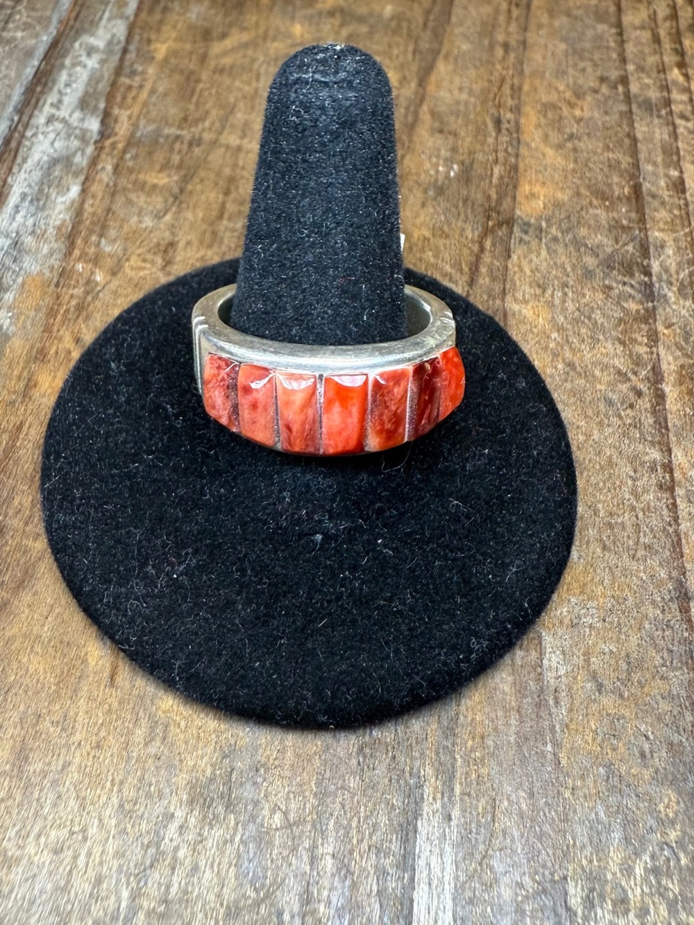 Red Inlay Sterling-Style Women's Ring